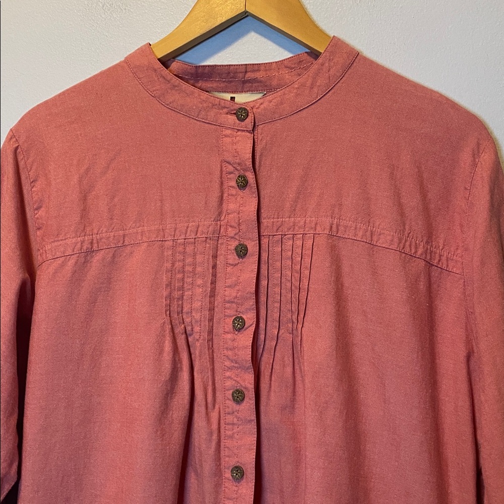 Woolrich Button Up Shirt Women XL Pink Cotton Pintucked Long Roll Tab Sleeve Top - Picture 3 of 14